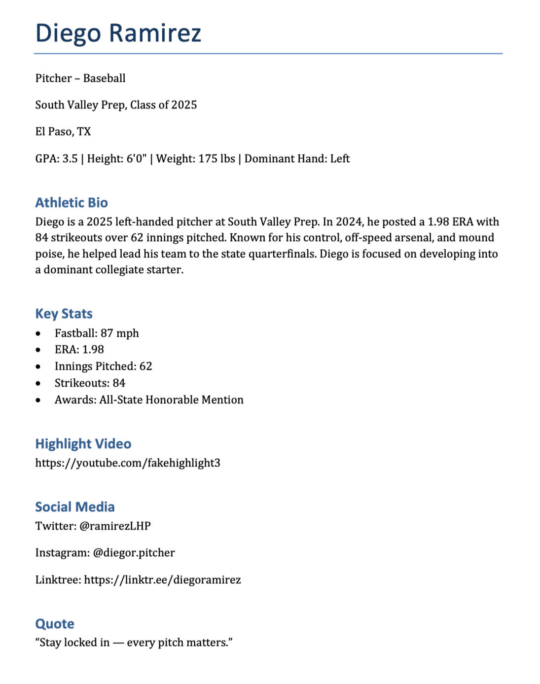 Diego β Pitcher 2025